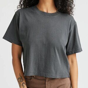 Women's Relaxed Crop Cotton Tee Grey Stretch Limo Large (oversize S or M)